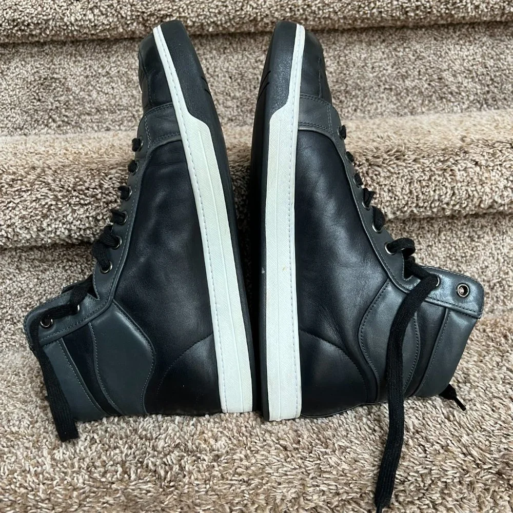 Prada Men's Black High Top Leather Trainers Sneakers - Picture 7 of 10